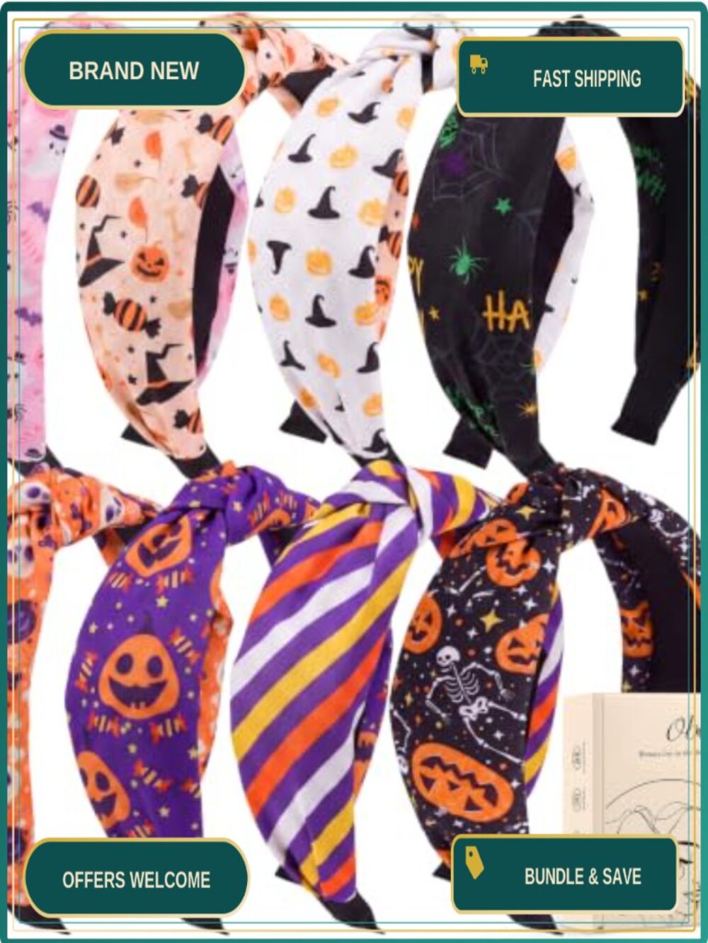 8 Pack Halloween Headbands Knotted Polyester Hair Accessories